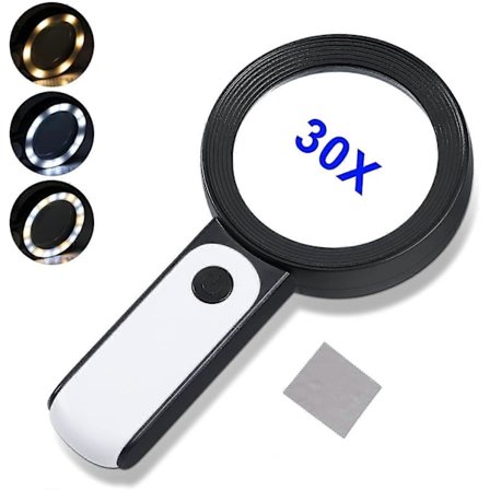 Lup, 30X Forstørrelsesglas med 18 LED-lys Håndholdt lup til seniorer og børn