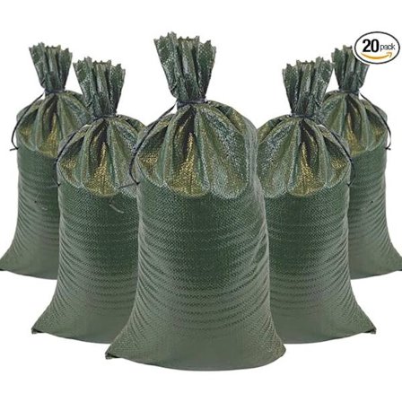 Kraftige sandsekker med knytebånd, tomme vevde polypropylen sandsekker med 1600 timers UV-beskyttelse, 50x80cm, grønn, pakke med 20