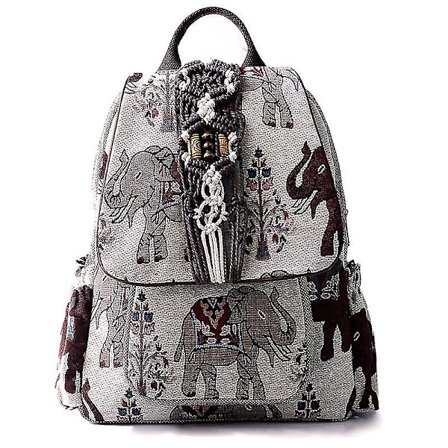 Rygsæk til kvinder i lærred med håndvævet elefantmønster