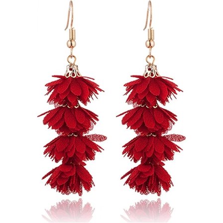 Bohemia Bohemia Lange Multi Lagdelt Blomster Chiffon Rose Øreringe Kvinders Fahsion Smykker Vedhæng Guld Øreringe (Rød)