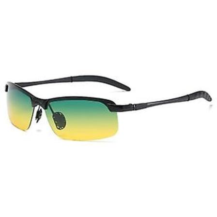 Solbriller for menn Day Night Driving Briller Fargeskiftende polariserte solbriller Black frame yellow green piece