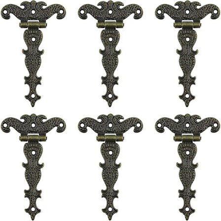 Antikke hængsler, bronze dekorative retro udskårne hængselskab hængsler til døre skab smykkeskrin 6 stk)