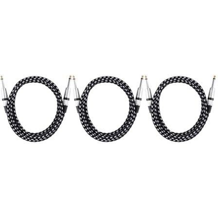 3 st gitarrkabel - 3 meter brusfri gitarr/bas sladd, 1/4" flätad vinklad hane instrumentkabel med tweed vävd jacka - svart