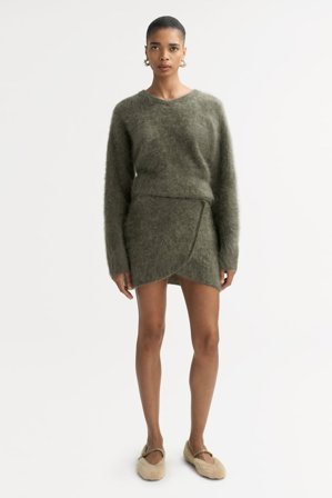 Soft Goat - Wrap brushed skirt - Cashmere skirt - XS - Olive