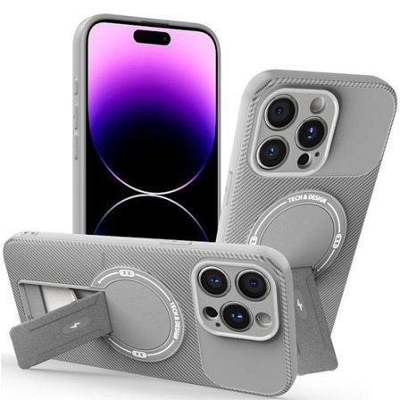 iPhone 14 Pro Max Case Kickstand Carbon Fiber Texture - Grey