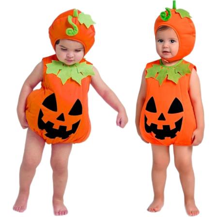 Baby græskar kostume, sødt græskar outfit med hætte til småbørn, børn, orange ærmeløs halloween kostume til forklædningsfester (18-24 måneder)