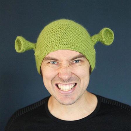 Ren Handgjord Shrek Mössa Unisex Ull Vinterstickade Mössor Grön