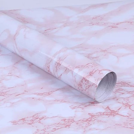 Pink marmor klæbefolie, marmor look film, marmor sten folie, møbelfolie, selvklæbende, 60cm x 2m