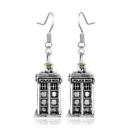 Earrings - Tardis - Police Box - Silver - Green