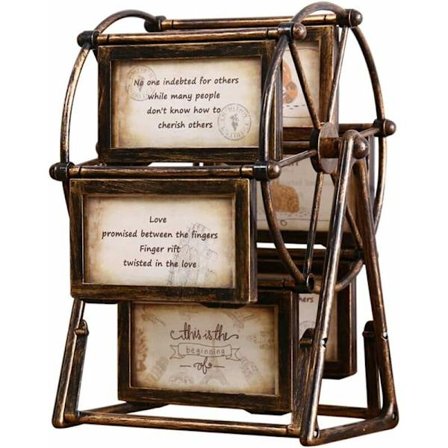 Billedramme til familie, pariserhjul - roterende vindmølle billedramme, boligindretning, gave - i aftagelig pariserhjulstil (retro brun)