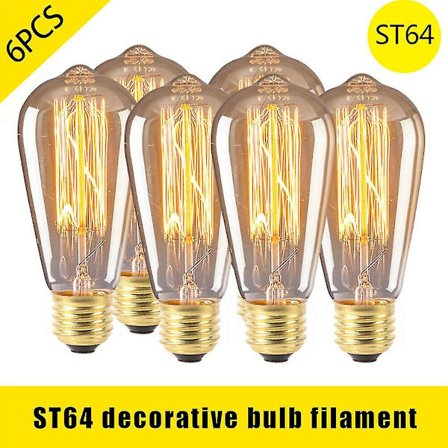 6 kpl Vintage Retro ST64 E27 Edison-lamput 40W FilamenttilamppuBY