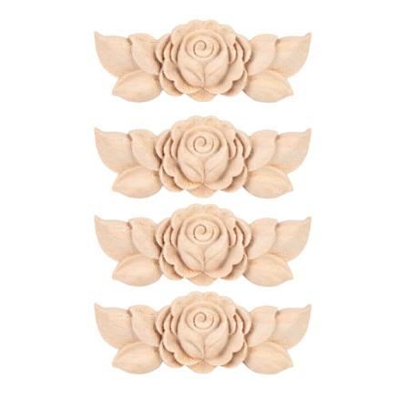 4 stk. Blomst udskåret hjørne Onlay Applikation Dørskab Vintage stil møbeldekoration(D)