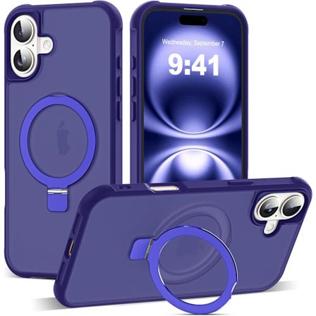 Kompatibel med iPhone 16plus Skal med Osynlig Magnetisk O-Ring Ställ Genomskinlig Kompatibel med Mag-Safe Bra Greppkänsla