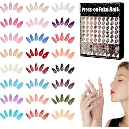 Adventskalender med lösnaglar, 24 dagar julnedräkningskalender, Nagelkonst bärande rustning Press On, Press On Naglar Julklapp till kvinnor