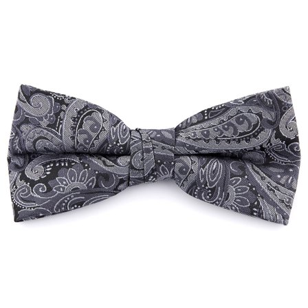 Silver Grey Paisley Polyester Pre-Tied Bow Tie for Men - Pre-tied bow ties