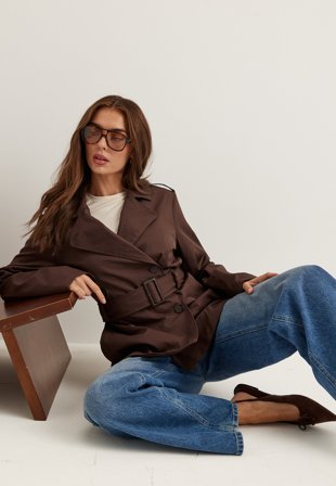 BUBBLEROOM - Short Trench Coat - Brown