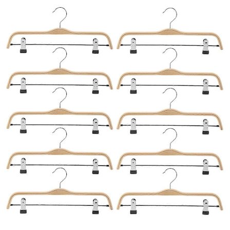 10-pack Solida Träbyxhängare/Kjolhängare med Rostfria Klämmor, Klädhängare