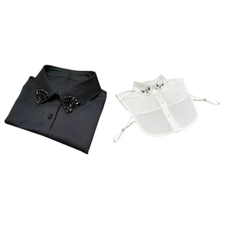 Women Solid Fake Collar Button Down Dickey Crystal Diamond for Cat Paw Half Shir 37JB