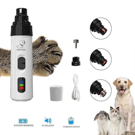 Negleklipper for hund, Oppgradert Super Stille Smertefri Kjæledyr Neglepleie Verktøy, 2 Hastigheter Oppladbar Negletrimmer for Store Medium Små Hunder