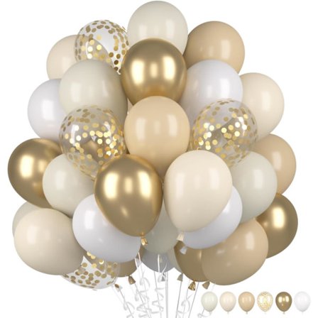 Beige og hvite sandballonger, 60 heliumballonger, matt hvitgull, metalliske lateksballonger, gullfarget hvit, krem, aprikos, for bursdag, boho