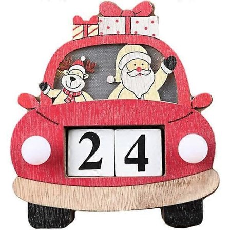 Julnedräkningskalender Trä Liten Bil Juldekorationer med Ljus för Dekoration (Utan Batteri), Juldekorationer, Jul