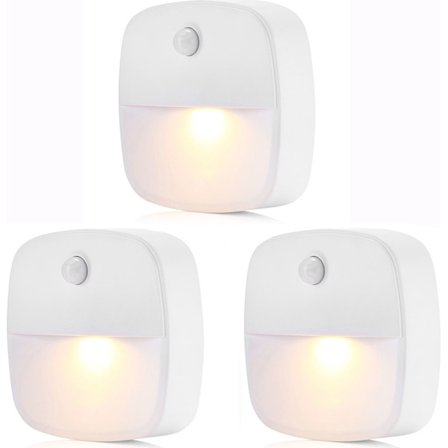 3-pak LED natlys stikkontakt varm hvid med bevægelsessensor og tusmørkesensor til trapper, soveværelse, gang