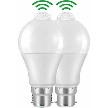 B22-kanta LED-liiketunnistimella varustettu lamppu, 12 W, 1020 lm, viileä valkoinen 6000 K, CIR 85, IP42-vedenkestävä, energiansäästö, himmennettävä, 