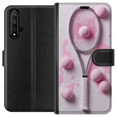 Kompatibel Tegnebogsetui til Honor Honor 20 Rosa glaskugler og tennisketsjer i et kreativt stillbillede med legende popfølelse og moderne design, der