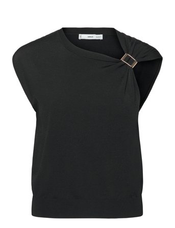 Mango Short-Sleeved Sweater With Metallic Detail - Black - XS
