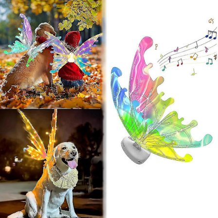 Glimrende vinger til kjæledyr, elektriske fevinger kostyme fekostyme med LED-lys og musikk, Halloween-kostyme engelvinger, sommerfuglvinger