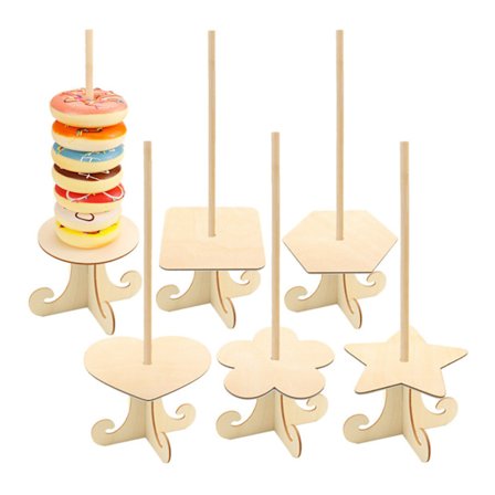 (Ympyrä + Neliö + Kuusikulmio + Sydän + Luumunkukka + Viisisakarainen tähti) 6 kpl Puinen Donitsiteline Häätarvikkeet Lasten vauvakutsut Festivaali