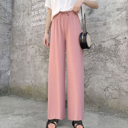 Dam Ice Silks Vida Ben Byxor Lös Elastisk Midja Casual Sommar Långa Byxor