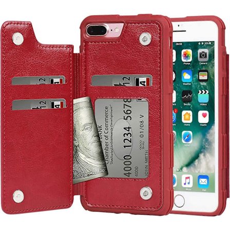 Fodral för iPhone 7 Plus och iPhone 8 Plus - Plånboksfodral med PU-läderkortfickor [Stöttåligt] Bakre Flip-skydd för iPhone 7 Plus / 8 Plus 5,5 tum (