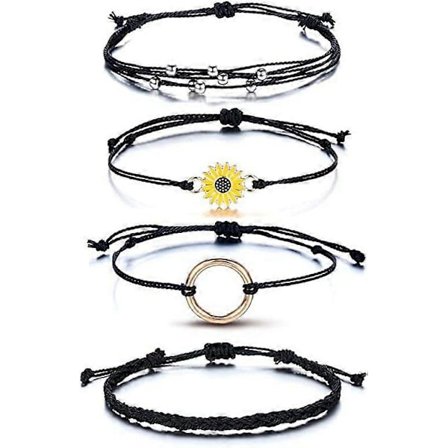 4 st Sommar Surfare Våg Ankelband Armband för Kvinnor Justerbara Flätade Snören Rep Armband Solros Vänskapsarmband Havsstrand Smycken