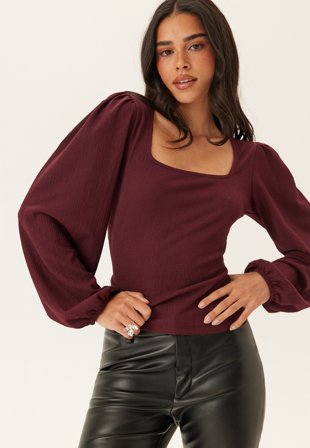 BUBBLEROOM-Square Neck Balloon Sleeve Top-S