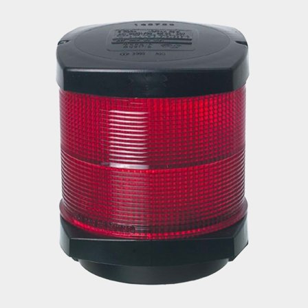 Farol de señalización para montaje superior Hella 2984, 25 W, 12 V, 360°, plástico negro resistente a UV, 108 x 107 x 90 mm, rojo, para barcos <20 