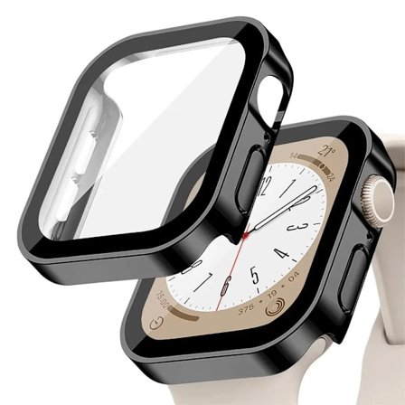 Glas+skal för Apple Watch serie 9 8 7 6 5 4 se 44mm 40m 41mm 45mm Rak Kant Skärmskydd Apple Watch tillbehör