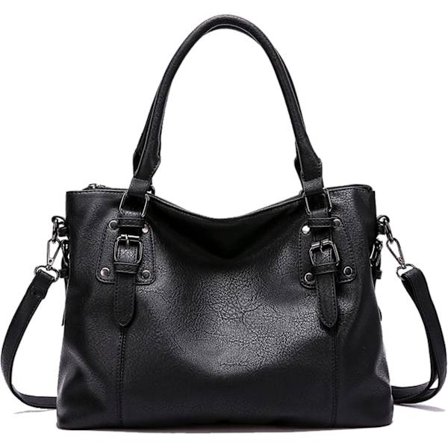 Dametasker i blødt læder, retro tote skuldertasker, sort