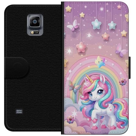 Kompatibelt Lommeboketui til Samsung Galaxy Note 4 Magisk enhjørning med regnbue manke, stjerner og sommerfugler mot en pastellhimmel med skyer