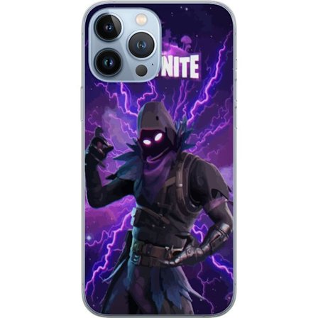 Apple iPhone 13 Pro Max Gjennomsiktig deksel Karakter i mørk lilla energistorm med glødende øyne, intense lynnedslag og futuristisk atmosfære som