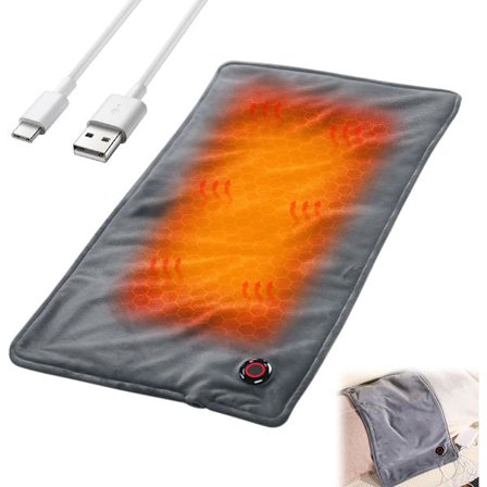 Värmekudde, Värmefilt med automatisk avstängning, 30*60cm, Elektrisk värmefilt med 3 temperaturnivåer och USB-laddning Lämplig