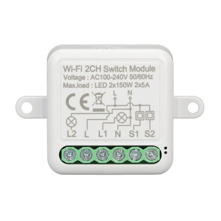 WiFi-kauko-ohjainkytkinrelemoduuli 2CH valokytkin Tuya AC 100-240V