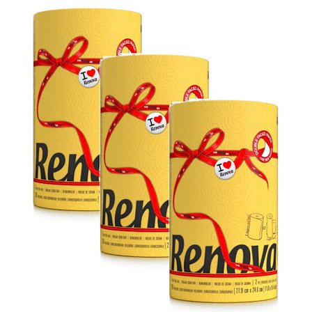 Gult Renova Papirhåndklede 27.4 M 2-Lag 120 Ark 3 Ruller