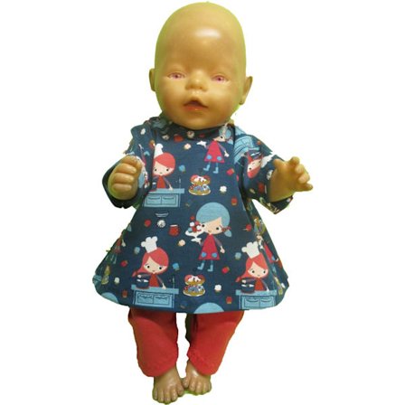 Blågrön mönstrat/röd tunika-set till Baby Born, dockkläder