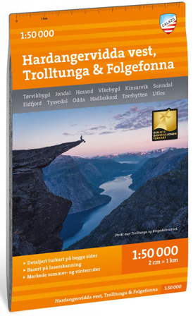 Calazo Turkart Hardangervidda vest, Trolltunga & Folgefonna 1:50 000