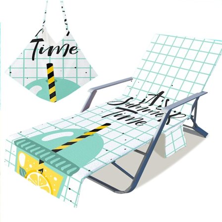 Kesäinen lepotuolin päällinen muodikkaalla kuviolla, aurinkotuolin päällinen taskulla, laiska rantapyyhe(B)