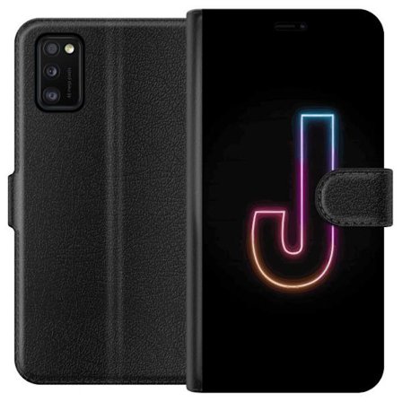 Kompatibelt Lommeboketui til Samsung Samsung Galaxy A41 Minimalistisk neonbokstav J i fargeskiftende lys mot svart bakgrunn