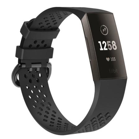 Fitbit Charge 3 erstatnings urrem i silikome med sportsdesign - Str. L, Sort Black