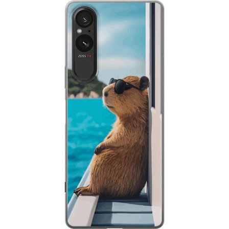 Kompatibelt Mobildeksel til Sony Sony Xperia 5 V Avslappet kapibara med solbriller ved sjÃ ̧en, morsomt og humoristisk motiv som sprer glede og 