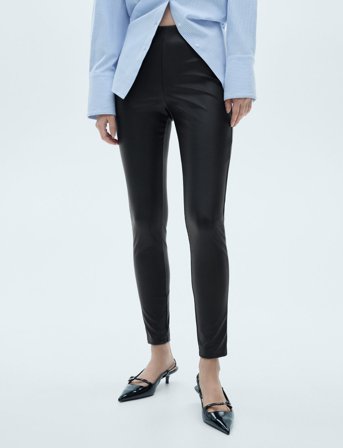 Mango Leather-Effect Leggings - Black - XS